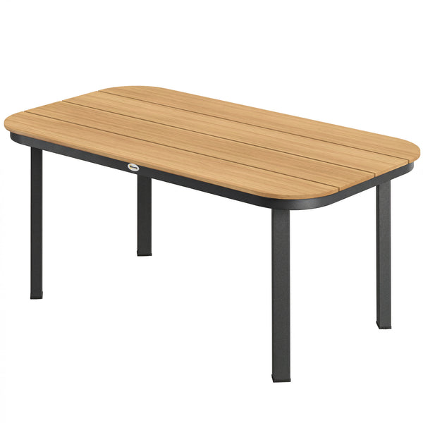 Table de Jardin Rectangulaire pour 4-6 Personnes, Plateau en WPC à Lattes, Bords Arrondis, Structure en Métal, Table à Manger de Jardin pour Balcon Terrasse, 155x88x72cm, Naturel