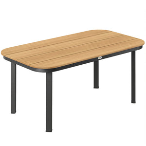 Table de Jardin Rectangulaire pour 4-6 Personnes, Plateau en WPC à Lattes, Bords Arrondis, Structure en Métal, Table à Manger de Jardin pour Balcon Terrasse, 155x88x72cm, Naturel