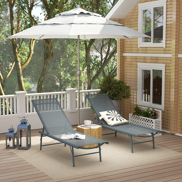 Lot de 2 bain de soleil, chaise longue pliante en textilène, transat jardin extérieur inclinable de plage, relax, camping, piscine, terrasse, 54 x 164 x 84 cm, gris clair