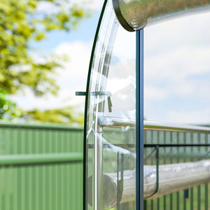 Serre tunnel de jardin 3 m², serre de jardin tunnel 295x100x197cm avec cadre en acier galvanisé, 8 portes roulantes, pour extérieur, toutes saisons, transparent