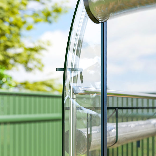 Serre tunnel de jardin 3 m², serre de jardin tunnel 295x100x197cm avec cadre en acier galvanisé, 8 portes roulantes, pour extérieur, toutes saisons, transparent