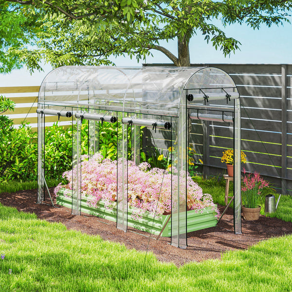 Serre tunnel de jardin 3 m², serre de jardin tunnel 295x100x197cm avec cadre en acier galvanisé, 8 portes roulantes, pour extérieur, toutes saisons, transparent