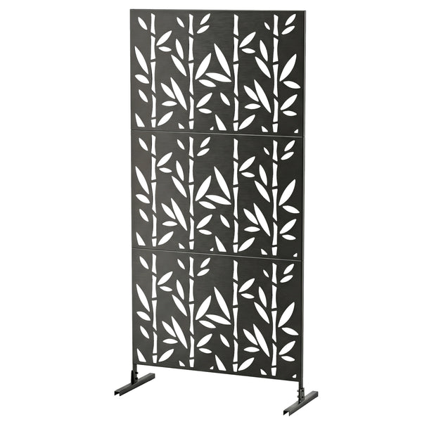Panneau Brise Vue décoratif Extérieur Claustra Décoratif Jardin 3 Panneaux à motif Bambou paravent extérieur avec support en métal 92 x 40 x 192 cm, Noir
