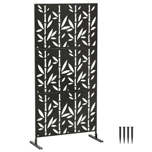 Panneau Brise Vue décoratif Extérieur Claustra Décoratif Jardin 3 Panneaux à motif Bambou paravent extérieur avec support en métal 92 x 40 x 192 cm, Noir
