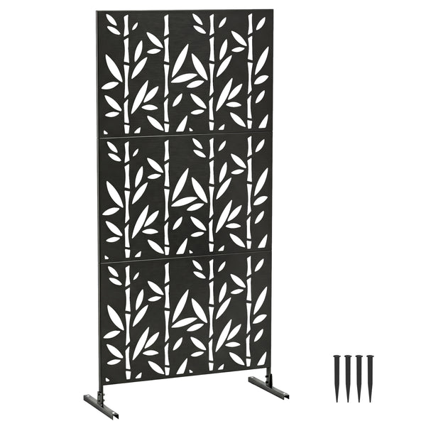 Panneau Brise Vue décoratif Extérieur Claustra Décoratif Jardin 3 Panneaux à motif Bambou paravent extérieur avec support en métal 92 x 40 x 192 cm, Noir