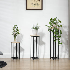 Lot de 3 supports pot de fleurs porte-plantes carrées empilables - 21 x 21 x 50/70/90 cm - acier