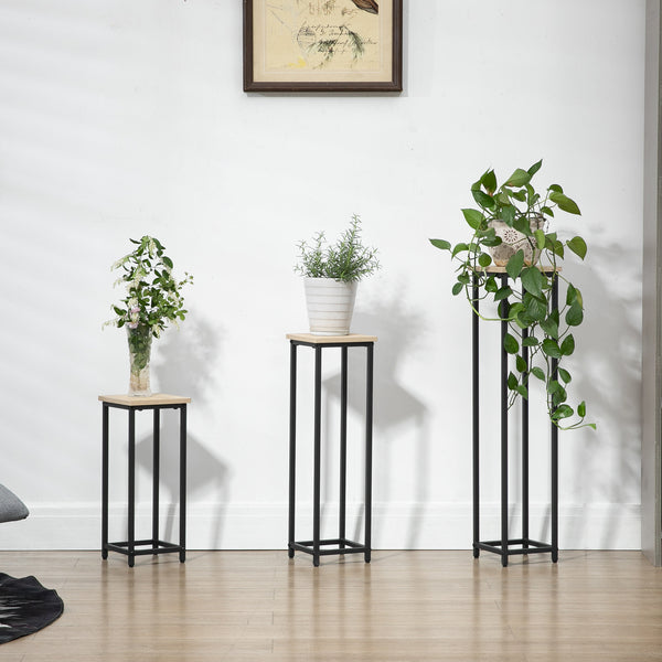 Lot de 3 supports pot de fleurs porte-plantes carrées empilables - 21 x 21 x 50/70/90 cm - acier