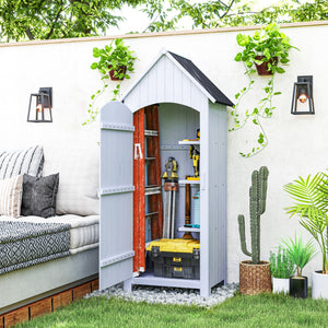 Abri de jardin en bois cabane de jardin exterieur armoire de jardin avec toit bitumé 3 étagères porte avec loquet rangement et stockage extérieurs pour terrasse 77,5 x 54,2 x 179,5 cm blanc
