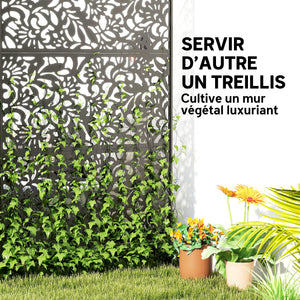 Panneau Brise Vue décoratif Extérieur Claustra Décoratif Jardin 3 Panneaux à motif floral paravent extérieur avec support en Acier galvanisé 122 x 45 x 198 cm, Noir
