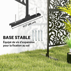 Panneau Brise Vue décoratif Extérieur Claustra Décoratif Jardin 3 Panneaux à motif floral paravent extérieur avec support en Acier galvanisé 122 x 45 x 198 cm, Noir