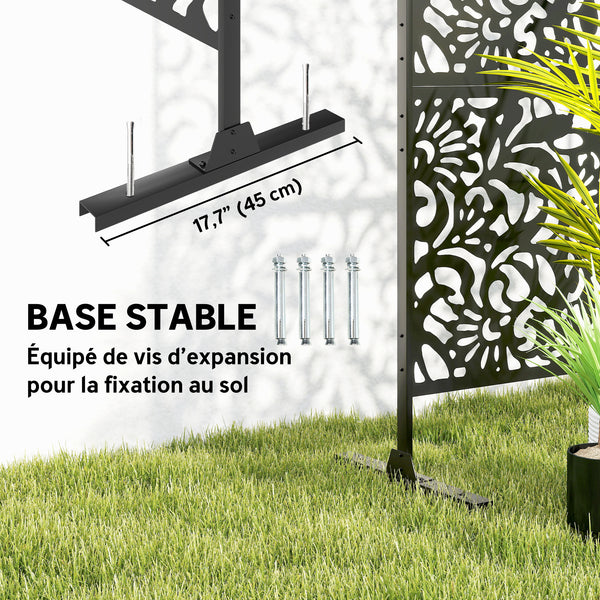 Panneau Brise Vue décoratif Extérieur Claustra Décoratif Jardin 3 Panneaux à motif floral paravent extérieur avec support en Acier galvanisé 122 x 45 x 198 cm, Noir