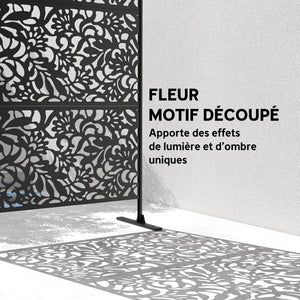 Panneau Brise Vue décoratif Extérieur Claustra Décoratif Jardin 3 Panneaux à motif floral paravent extérieur avec support en Acier galvanisé 122 x 45 x 198 cm, Noir