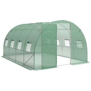 Serre tunnel de jardin 12m², serre de jardin tunnel 295x400x200cm avec cadre en acier galvanisé, porte et 8 fenêtres, pour extérieur, toutes saisons, bâche PE haute densité 140 g/m² vert