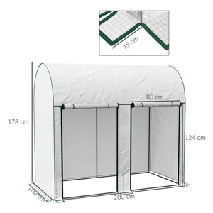 Serre de jardin PE, serre de balcon, bâche renforcée 140 g/m², châssis en acier, 2 portes zippées enroulables, pour légumes plantes fleurs, intérieur et extérieur, 200 x 100 x 178 cm, blanc