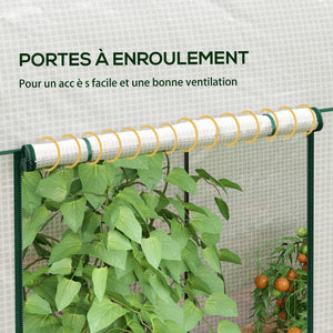 Serre de jardin PE, serre de balcon, bâche renforcée 140 g/m², châssis en acier, 2 portes zippées enroulables, pour légumes plantes fleurs, intérieur et extérieur, 200 x 100 x 178 cm, blanc