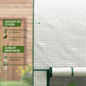 Serre de jardin PE, serre de balcon, bâche renforcée 140 g/m², châssis en acier, 2 portes zippées enroulables, pour légumes plantes fleurs, intérieur et extérieur, 200 x 100 x 178 cm, blanc