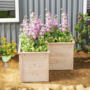 Jardinière en forme de L, lit surélevé de jardin, jardinière extérieure à fond ouvert, bac à fleurs en bois pour terrasse patio, 120 x 120 x 62 cm, bois naturel