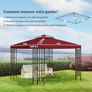 Toit de Remplacement pour pavillon de Jardin Toile de Rechange pour pavillon tonnelle Tente 3 x 3 m Rouge vineux