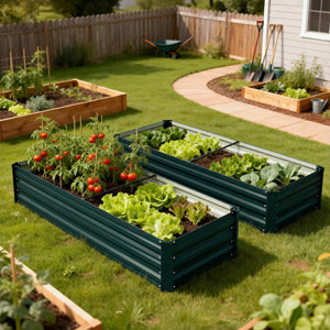 Jardinière rectangulaire potager de jardin bac à fleurs en acier avec bordure de sécurité et fond ouvert dim. 150L x 70l x 30H cm vert