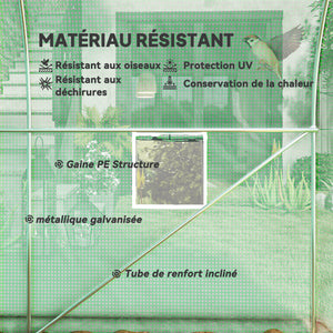 Serre tunnel de jardin 8m², serre de jardin tunnel 400x200x200cm avec 1 porte et 6 fenêtres, pour extérieur, toutes saisons, légumes, fruits, fleurs, bâche PE haute densité 140 g/m² vert