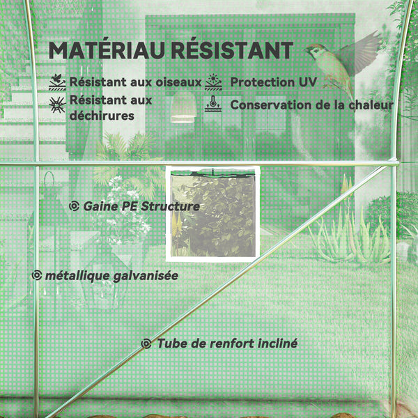 Serre tunnel de jardin 8m², serre de jardin tunnel 400x200x200cm avec 1 porte et 6 fenêtres, pour extérieur, toutes saisons, légumes, fruits, fleurs, bâche PE haute densité 140 g/m² vert