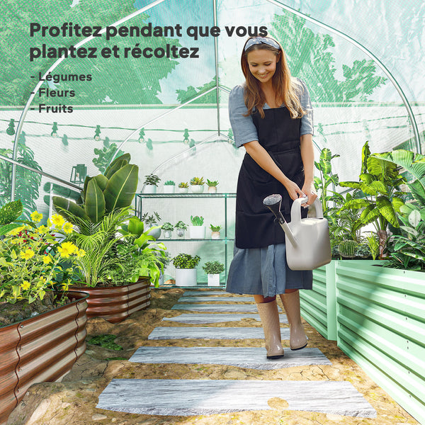 Serre tunnel de jardin 8m², serre de jardin tunnel 400x200x200cm avec 1 porte et 6 fenêtres, pour extérieur, toutes saisons, légumes, fruits, fleurs, bâche PE haute densité 140 g/m² vert