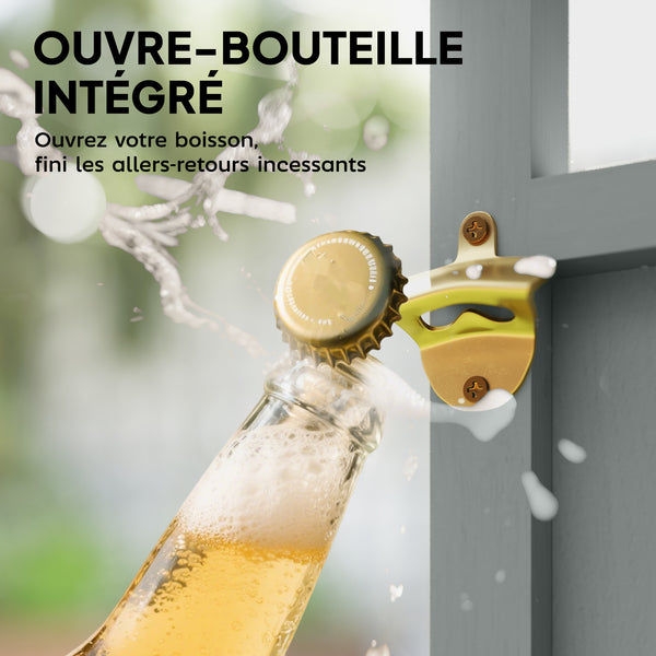 Desserte jardin chariot de barbecue sur roulettes îlot de cuisine en bois plateau en acier inoxydable placard étagères ouvertes porte-épices porte-serviettes décapsuleur 107x49,5x92,5cm gris