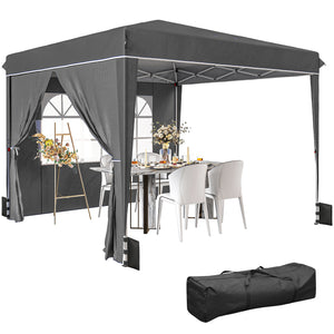 Tonnelle de jardin exterieur 3x3m, tonnelle pliante avec parois latérales, protection UV 50+, sac de transport, hauteur réglable, tente de réception avec fenêtre et porte zippée, gris foncé