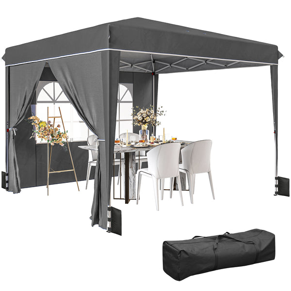 Tonnelle de jardin exterieur 3x3m, tonnelle pliante avec parois latérales, protection UV 50+, sac de transport, hauteur réglable, tente de réception avec fenêtre et porte zippée, gris foncé