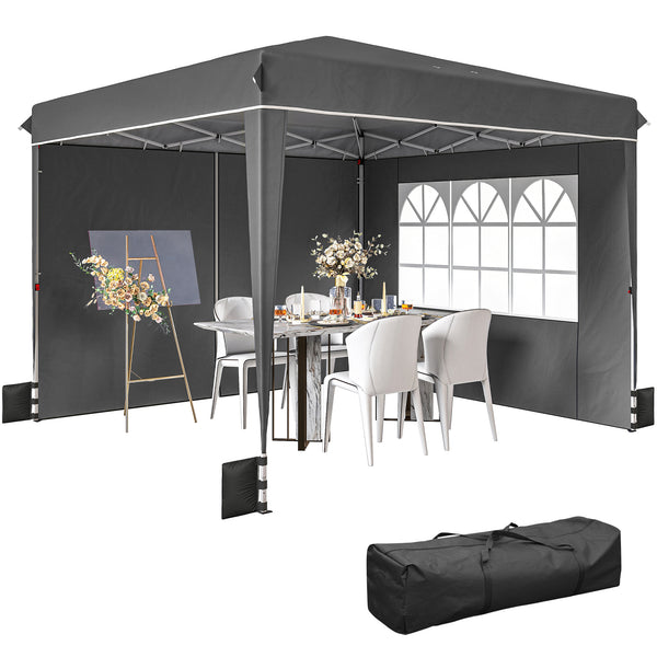 Tonnelle de jardin exterieur 3x3m, tonnelle pliante avec parois latérales, protection UV 50+, sac de transport, hauteur réglable, tente de réception avec fenêtre et porte zippée, gris foncé