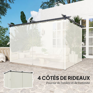 Pergola jardin exterieur 3 x 4 m pergola coulissante rétractable avec parois latérales, tonnelle de jardin, polyester haute densité 180g/m², abri soleil UPF30+, pour terrasse, patio, crème