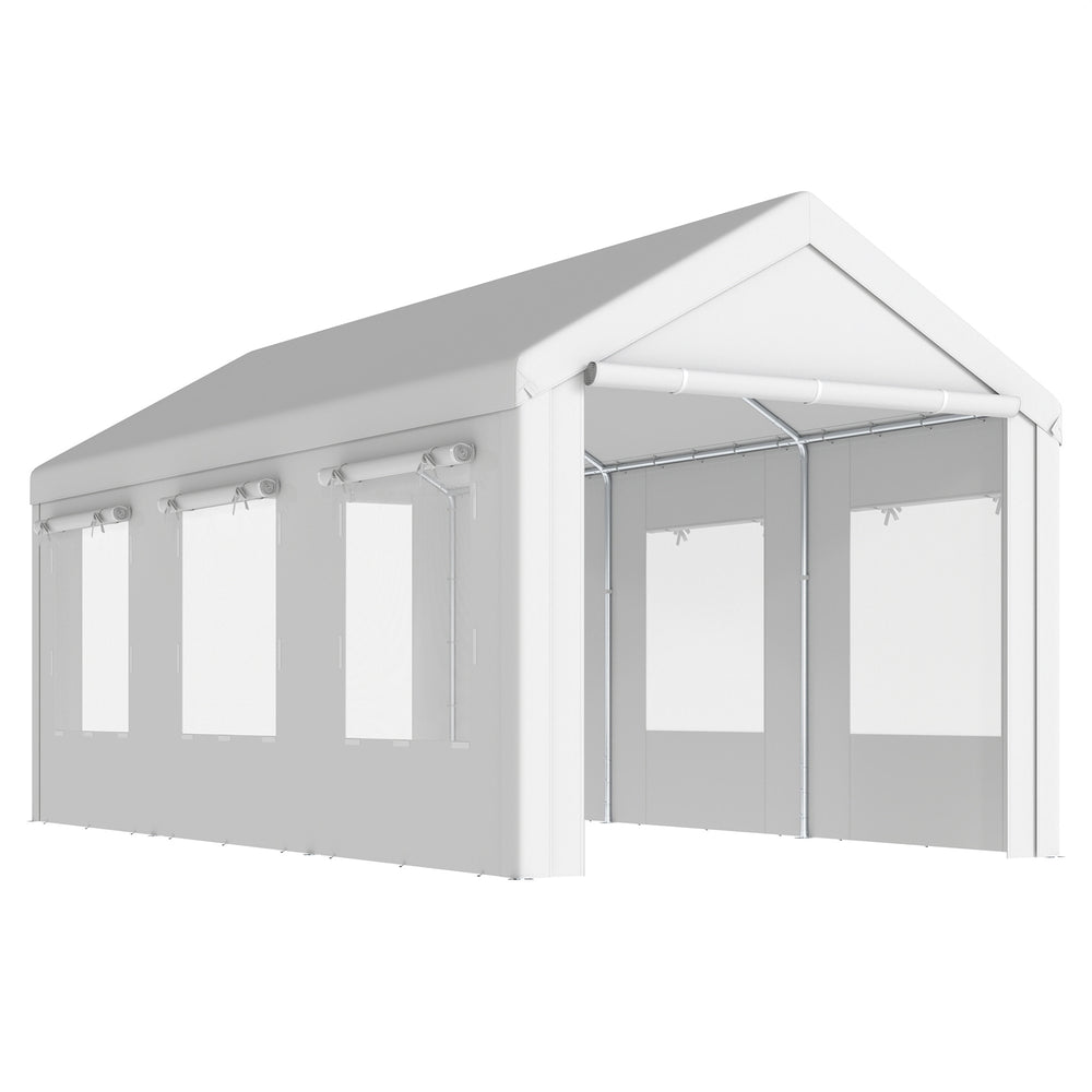 Abri de Voiture 3x6m Protection UV30+ Garage Mobile avec Hauteur Réglable - Tente de Garage avec 6 Fenêtres et Moustiquaire - Carport en Acier Galvanisé Ø37mm Robuste, Blanc