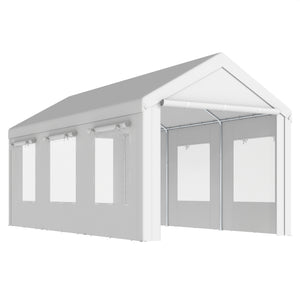 Abri de Voiture 3x6m Protection UV30+ Garage Mobile avec Hauteur Réglable - Tente de Garage avec 6 Fenêtres et Moustiquaire - Carport en Acier Galvanisé Ø37mm Robuste, Blanc