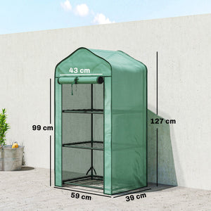 Serre de jardin avec étagères 3 niveaux, serre de balcon, bâche renforcée PE, châssis en acier, porte zippée enroulable, pour légumes plantes fleurs, 59 x 39 x 127 cm, vert
