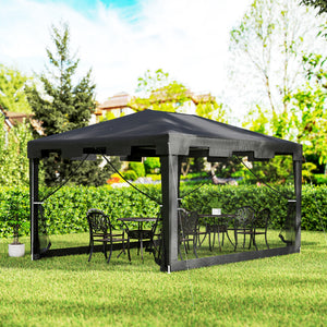 Tonnelle de jardin 3 x 4 m, barnum tente de réception avec parois latérales en maille et 2 portes, pour fêtes et mariages, gris foncé