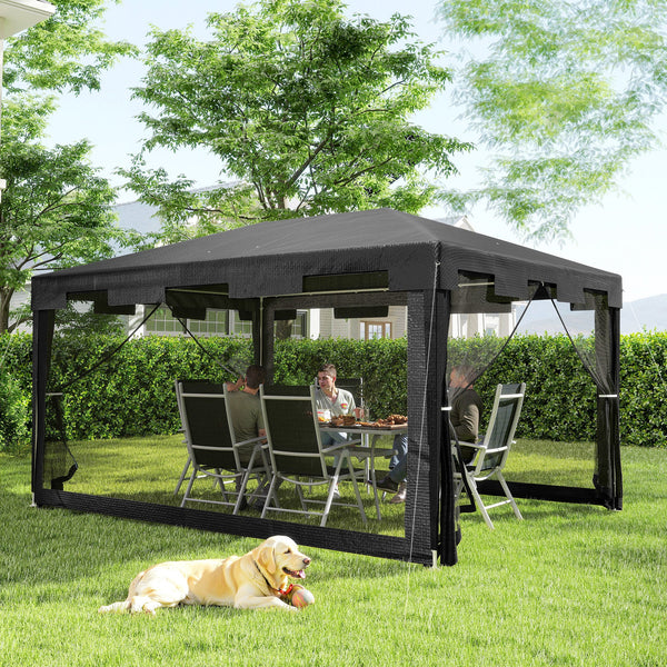 Tonnelle de jardin 3 x 4 m, barnum tente de réception avec parois latérales en maille et 2 portes, pour fêtes et mariages, gris foncé