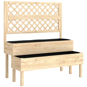 Jardinière à 2 Niveaux avec Treillis, bac à fleurs, lit surélevé avec tissu non tissé, pour plantes grimpantes, légumes, bois, intérieur et extérieur, 108 x 62 x 120 cm effet bois naturelle