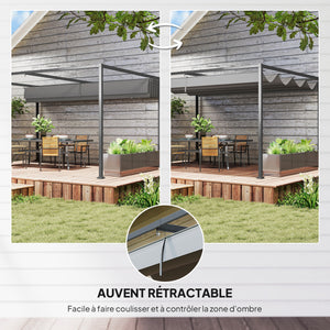 Pergola coulissante pergola rétractable 4 x 3 m structure métal époxy anticorrosion toile polyester haute densité 180 g/m² incluse gris foncé