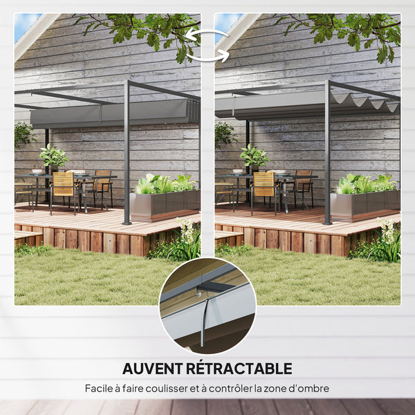 Pergola coulissante pergola rétractable 4 x 3 m structure métal époxy anticorrosion toile polyester haute densité 180 g/m² incluse gris foncé