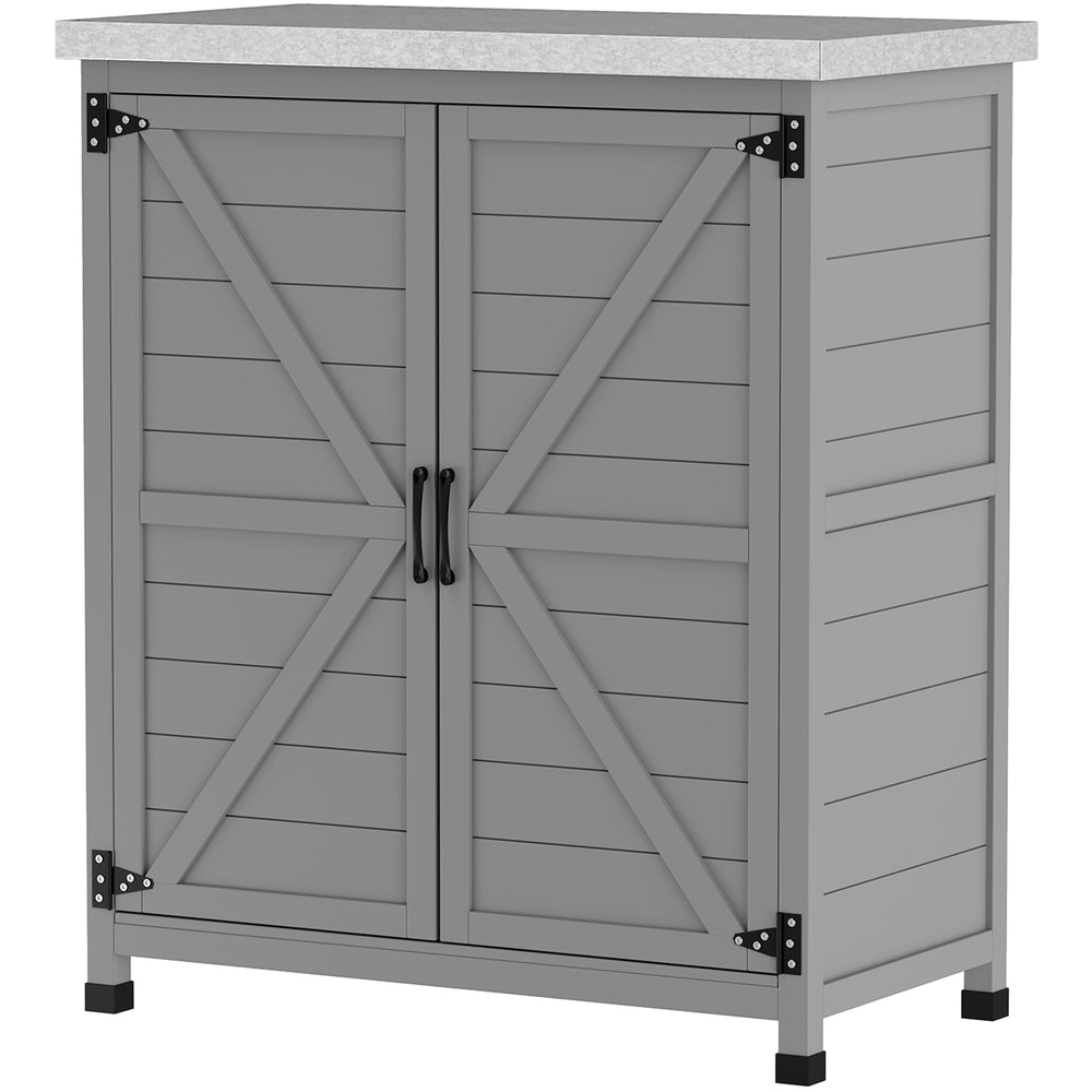 Armoire de jardin en bois résistante aux intempéries avec plan de travail, double porte, étagère, armoire de rangement polyvalente pour jardin, terrasse 79 x 43 x 92 cm Gris
