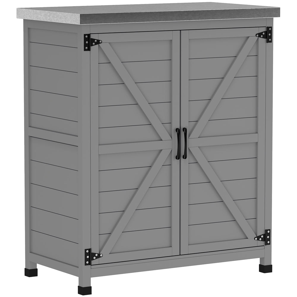 Armoire de jardin en bois résistante aux intempéries avec plan de travail, double porte, étagère, armoire de rangement polyvalente pour jardin, terrasse 79 x 43 x 92 cm Gris