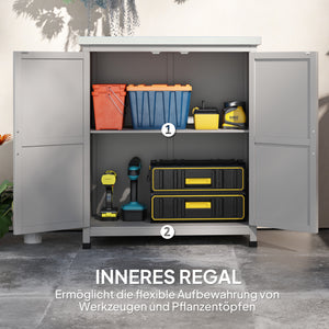Armoire de jardin en bois résistante aux intempéries avec plan de travail, double porte, étagère, armoire de rangement polyvalente pour jardin, terrasse 79 x 43 x 92 cm Gris
