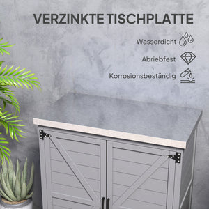 Armoire de jardin en bois résistante aux intempéries avec plan de travail, double porte, étagère, armoire de rangement polyvalente pour jardin, terrasse 79 x 43 x 92 cm Gris