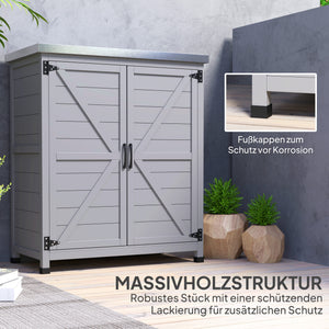 Armoire de jardin en bois résistante aux intempéries avec plan de travail, double porte, étagère, armoire de rangement polyvalente pour jardin, terrasse 79 x 43 x 92 cm Gris