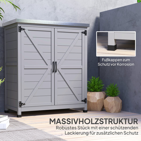 Armoire de jardin en bois résistante aux intempéries avec plan de travail, double porte, étagère, armoire de rangement polyvalente pour jardin, terrasse 79 x 43 x 92 cm Gris