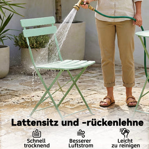 Ensemble bistro de jardin 3 pièces pliable - Table bistrot et 2 chaises à lames, pieds doubles en X, résistant à la rouille - Ensemble balcon extérieur Vert