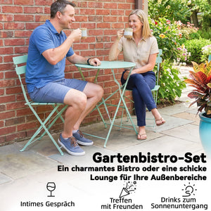 Ensemble bistro de jardin 3 pièces pliable - Table bistrot et 2 chaises à lames, pieds doubles en X, résistant à la rouille - Ensemble balcon extérieur Vert