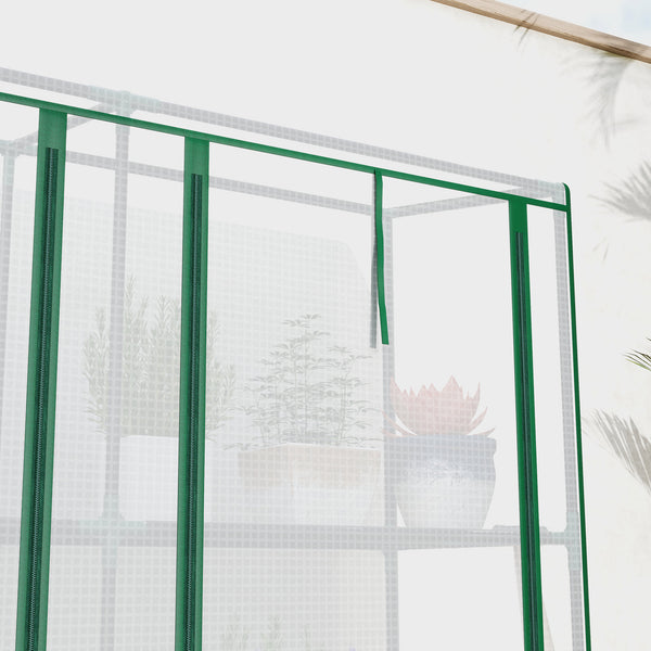 Serre de jardin PE avec étagères 3 niveaux, serre de balcon, bâche renforcée 140 g/m², châssis en acier, 2 portes zippées enroulables pour légumes plantes fleurs 215x46x151cm blanc