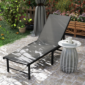 Bain de soleil, chaise longue jardin extérieur, dossier inclinable sur 5 positions, transat avec assise en textilène, structure en acier pour terrasse et plage, gris