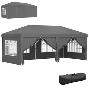 Tonnelle de Jardin 3x6m Barnum Pliant avec Côtés Amovibles - Tente de Réception Structure en Acier Renforcée - Abri de Jardin Pop-up pour Mariage, Fête et Marché, Sac de Transport, Gris Foncé